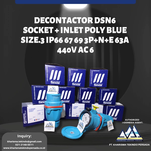 DECONTACTOR DSN6  SOCKET + INLET POLY BLUE  Size.3 IP66 67 69 3P+N+E 63A  440V AC 6